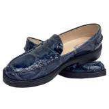 Tod's Navy Crocodile Embossed Penny Loafers Size 7.5 Like New