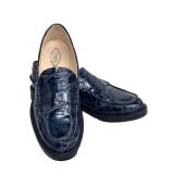 Tod's Navy Crocodile Embossed Penny Loafers Size 7.5 Like New