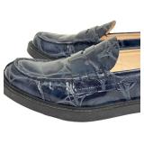 Tod's Navy Crocodile Embossed Penny Loafers Size 7.5 Like New