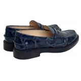 Tod's Navy Crocodile Embossed Penny Loafers Size 7.5 Like New