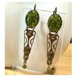 Vintage Green Glass Dangle Earrings