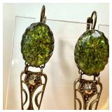 Vintage Green Glass Dangle Earrings