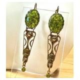 Vintage Green Glass Dangle Earrings