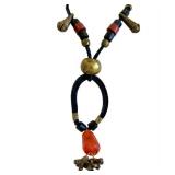 Vintage Tribal-Style Statement Necklace Brass Pendant Black Cord