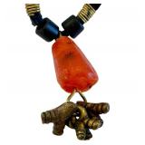 Vintage Tribal-Style Statement Necklace Brass Pendant Black Cord