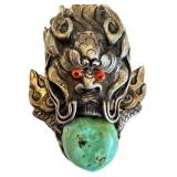 Vintage Tibetan Silver Necklace Turquoise Pendant