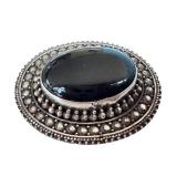 Vintage Sterling Silver Onyx & Silver Brooches (Lot of 2)