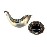 Vintage Sterling Silver Onyx & Silver Brooches (Lot of 2)