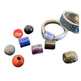 Vintage Sterling Tipit Ring & Sterling Bead Ring With Assorted Beads