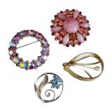 Vintage Rhinestone Brooch Trio Sterling & Austria