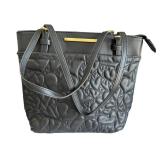 Betsey Johnson Quilted Heart Tote Bag Black Gold Hardware
