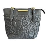 Betsey Johnson Quilted Heart Tote Bag Black Gold Hardware