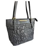 Betsey Johnson Quilted Heart Tote Bag Black Gold Hardware