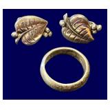 Vintage Sterling Silver Ring & Screw Back Earrings Set