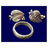 Vintage Sterling Silver Ring & Screw Back Earrings Set