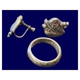 Vintage Sterling Silver Ring & Screw Back Earrings Set