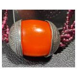Almandine Garnet Multi Strand Necklace Carnelian Agate Pendant 21 in