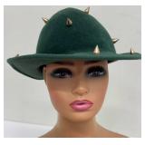 Celina Kane Green Felt Hat Gold Spike Studs