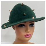 Celina Kane Green Felt Hat Gold Spike Studs