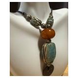 Vintage Scarab Beaded Necklace With Coin Pendant