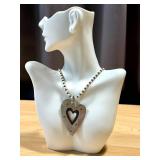 Pearl Beaded Necklace Metal Artisan Crafted Heart Pendant