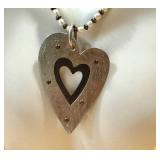 Pearl Beaded Necklace Metal Artisan Crafted Heart Pendant