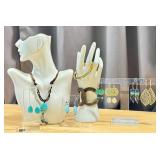 Mixed Jewelry Lot Turquoise, Gold Tone & Beaded Statement Pieces