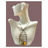Pendant Necklace Beaded Metal 3' Pendant
