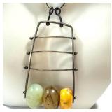 Pendant Necklace Beaded Metal 3' Pendant