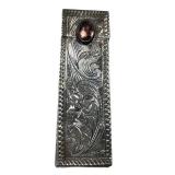 Vintage Sterling Silver Lipstick Holder Cabochon Floral Engraved