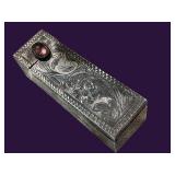 Vintage Sterling Silver Lipstick Holder Cabochon Floral Engraved
