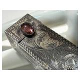 Vintage Sterling Silver Lipstick Holder Cabochon Floral Engraved
