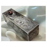 Vintage Sterling Silver Lipstick Holder Cabochon Floral Engraved