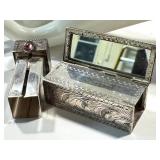 Vintage Sterling Silver Lipstick Holder Cabochon Floral Engraved