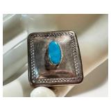 Sterling Silver Pill Box With Turquoise Cabochon