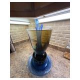Large Unmarked Studio Art Glass Centerpiece Vase Blue Amber 15in