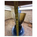 Large Unmarked Studio Art Glass Centerpiece Vase Blue Amber 15in
