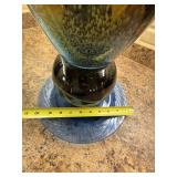 Large Unmarked Studio Art Glass Centerpiece Vase Blue Amber 15in