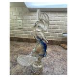 Vintage Murano Style Art Glass Bird Figurine Blue Clear 9in