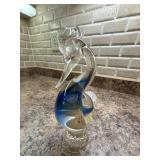 Vintage Murano Style Art Glass Bird Figurine Blue Clear 9in