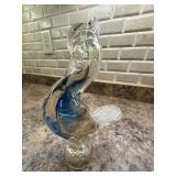 Vintage Murano Style Art Glass Bird Figurine Blue Clear 9in