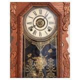 Victorian Eastlake Walnut Gingerbread Wall Clock w Glass Pendulum