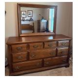 Traditional Cherry Finish Dresser With Matching Framed Mirror