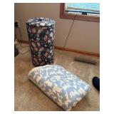 Floral Fabric Laundry Hamper With Lid & Blue White Fleece Throw