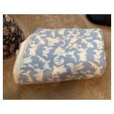 Floral Fabric Laundry Hamper With Lid & Blue White Fleece Throw