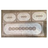 Vintage Linen Dresser Scarf Table Runner Set Crochet Lace Embroidery