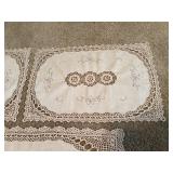 Vintage Linen Dresser Scarf Table Runner Set Crochet Lace Embroidery