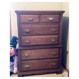 Traditional Cherry Finish 6 Drawer Tall Chest Dresser Brass Pulls