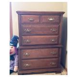 Traditional Cherry Finish 6 Drawer Tall Chest Dresser Brass Pulls