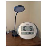 SkyScan Atomic Clock With Black Gooseneck Desk Lamp Tabletop Set